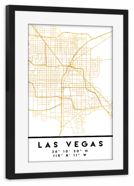 Poster mit Rahmen schwarz "LAS VEGAS NEVADA STREET MAP ART" artboxONE - Städte,Reise,Städte / Las Vegas,Kartografie