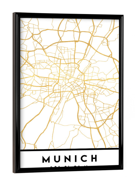 Poster mit schwarzem Rahmen "MUNICH GERMANY STREET MAP ART" artboxONE - Städte,Städte / München,Reise,Kartografie