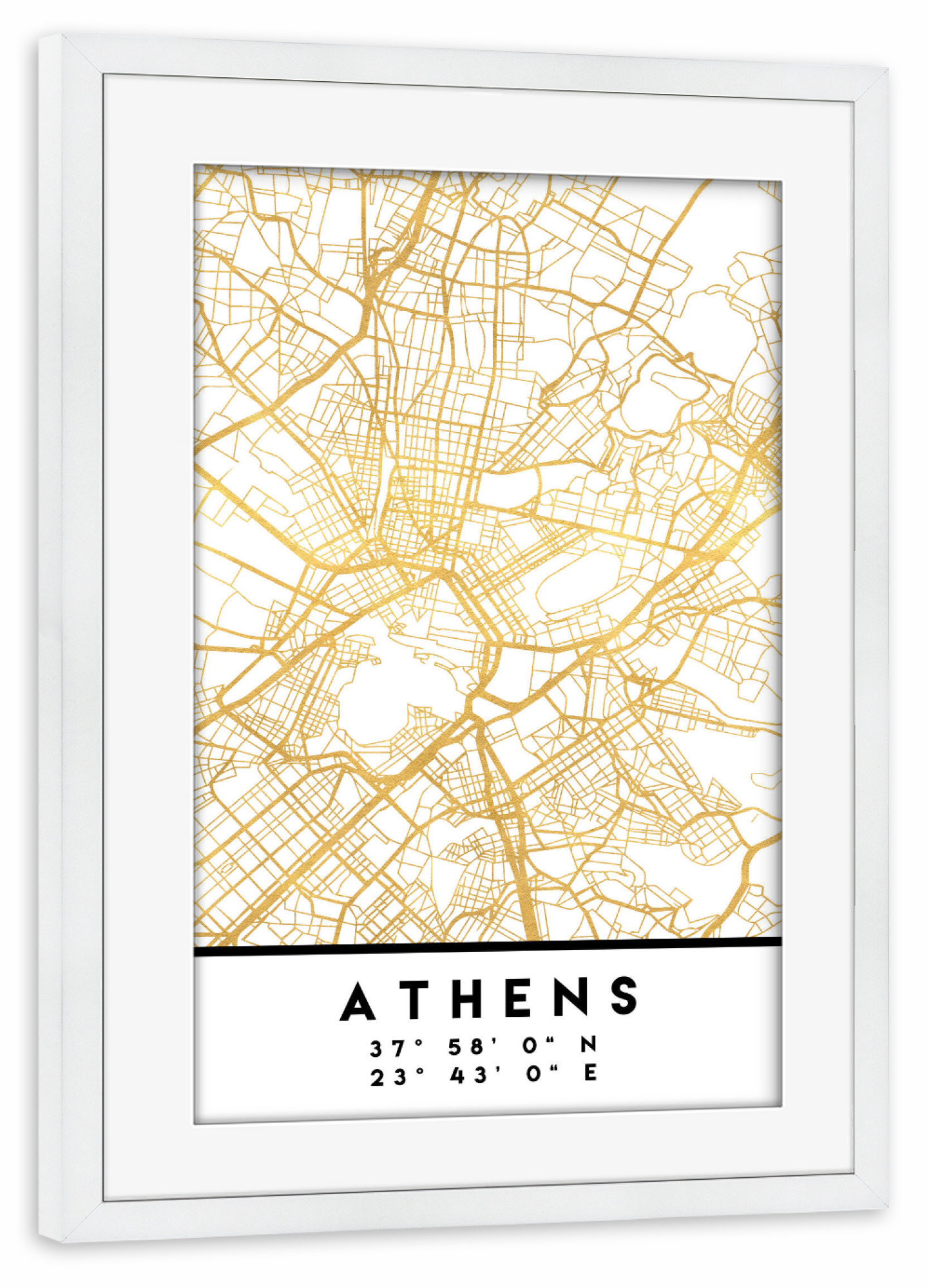 Poster mit Rahmen weiß "ATHENS GREECE STREET MAP ART" artboxONE - Städte,Reise,Kartografie
