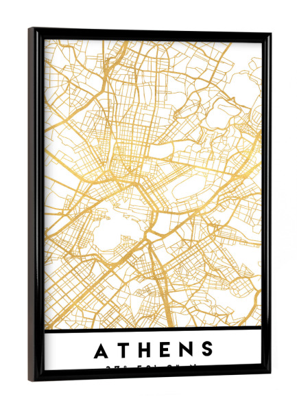 Poster mit schwarzem Rahmen "ATHENS GREECE STREET MAP ART" artboxONE - Städte,Reise,Kartografie