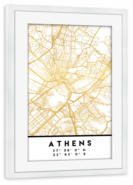 Poster mit Rahmen weiß "ATHENS GREECE STREET MAP ART" artboxONE - Städte,Reise,Kartografie