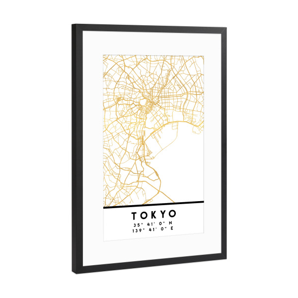 Poster mit Rahmen Schwarz (Metallic) "TOKYO JAPAN STREET MAP ART" artboxONE - Städte,Reise,Städte / Tokio,Kartografie