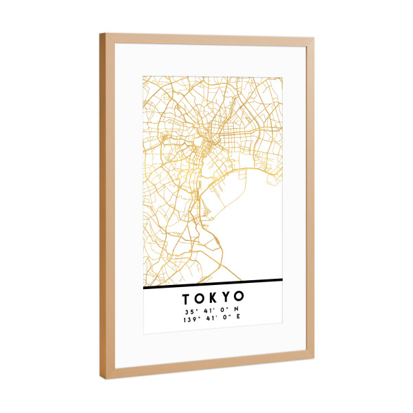 Poster mit Rahmen Kupfer "TOKYO JAPAN STREET MAP ART" artboxONE - Städte,Reise,Städte / Tokio,Kartografie