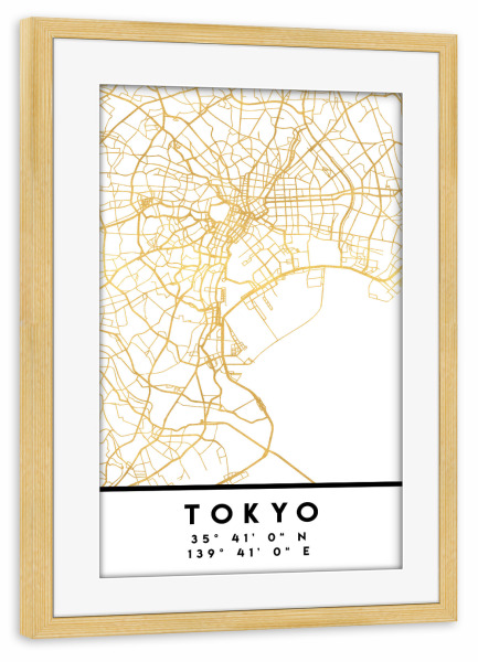 Poster mit Rahmen kiefer "TOKYO JAPAN STREET MAP ART" artboxONE - Städte,Reise,Städte / Tokio,Kartografie