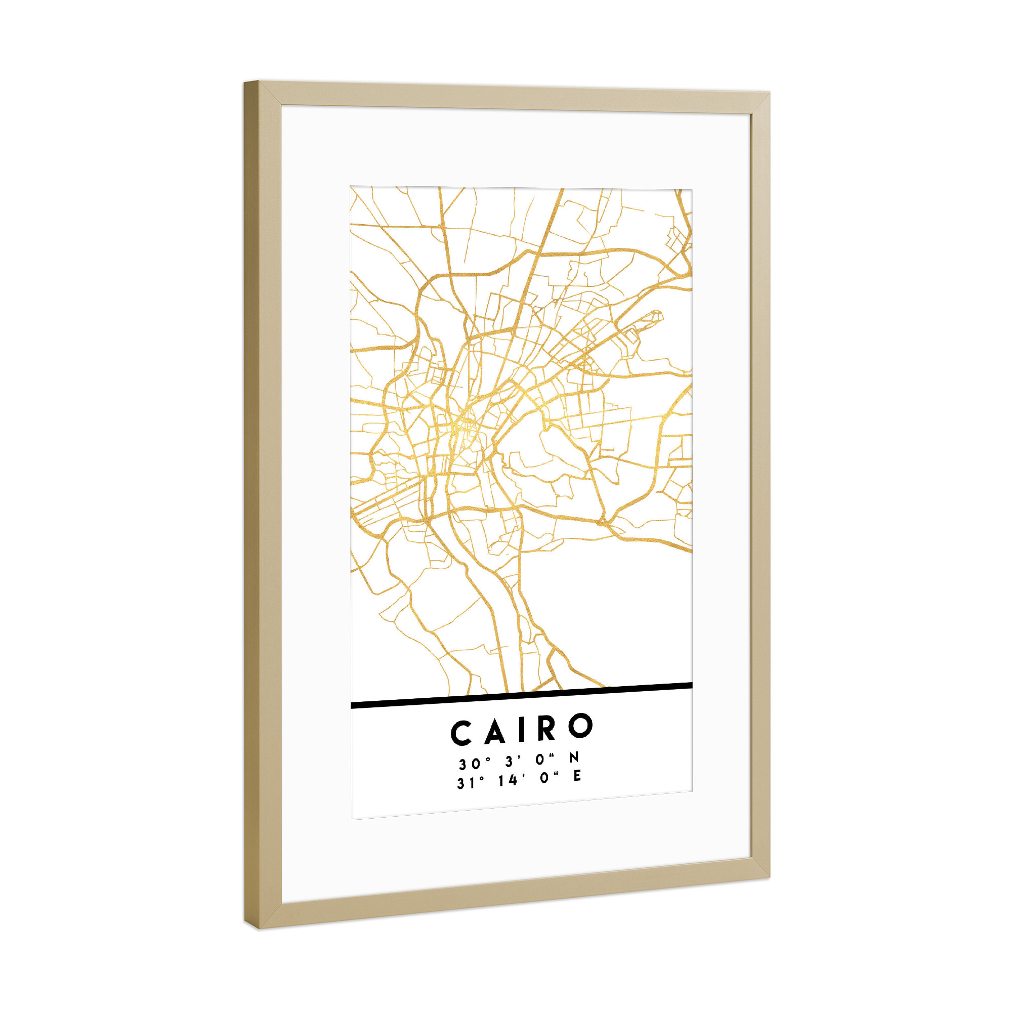 Poster mit Rahmen Gold "CAIRO EGYPT STREET MAP ART" artboxONE - Städte,Reise,Kartografie
