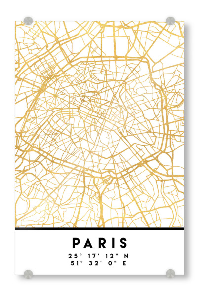 Acrylglasbild "PARIS FRANCE STREET MAP ART" artboxONE - Städte,Reise,Städte / Paris,Kartografie