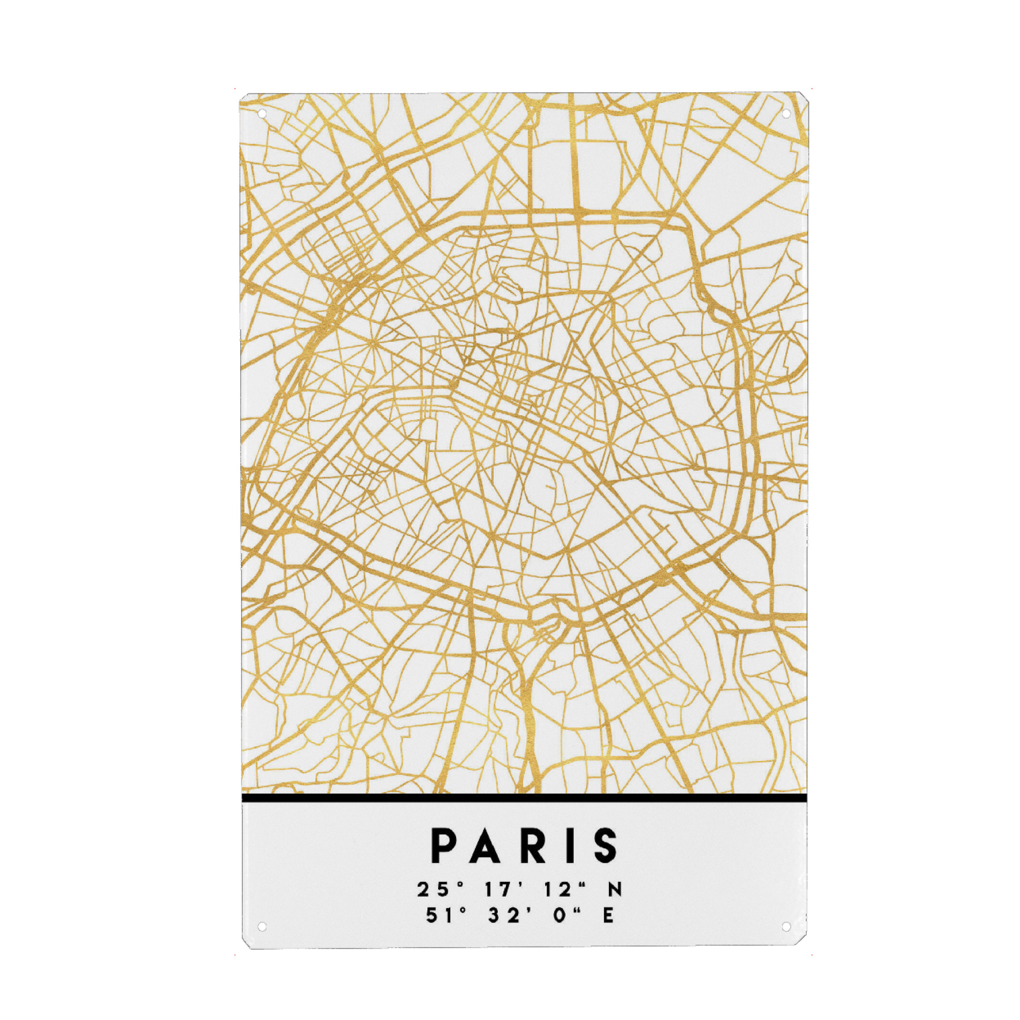 Metall Poster "PARIS FRANCE STREET MAP ART" artboxONE - Städte,Reise,Städte / Paris,Kartografie