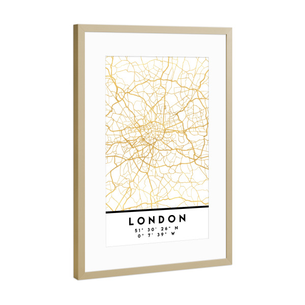 Poster mit Rahmen Gold "LONDON ENGLAND STREET MAP ART" artboxONE - Städte,Städte / London,Reise,Kartografie