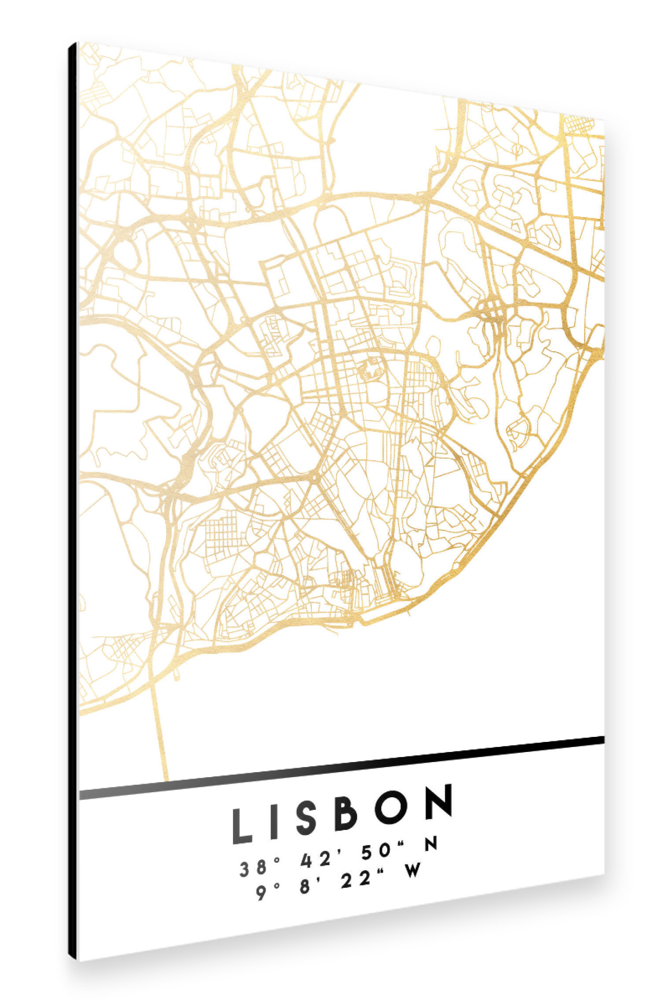 Alu-Dibond "LISBON PORTUGAL STREET MAP ART" 75x50 cm artboxONE