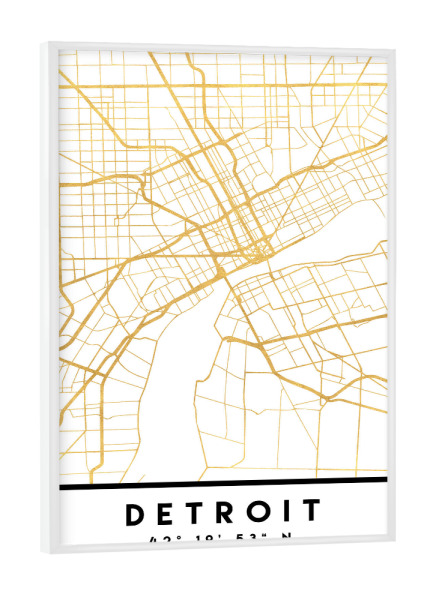 Poster mit weißem Rahmen "DETROIT MICHIGAN STREET MAP ART" artboxONE - Städte,Reise,Kartografie