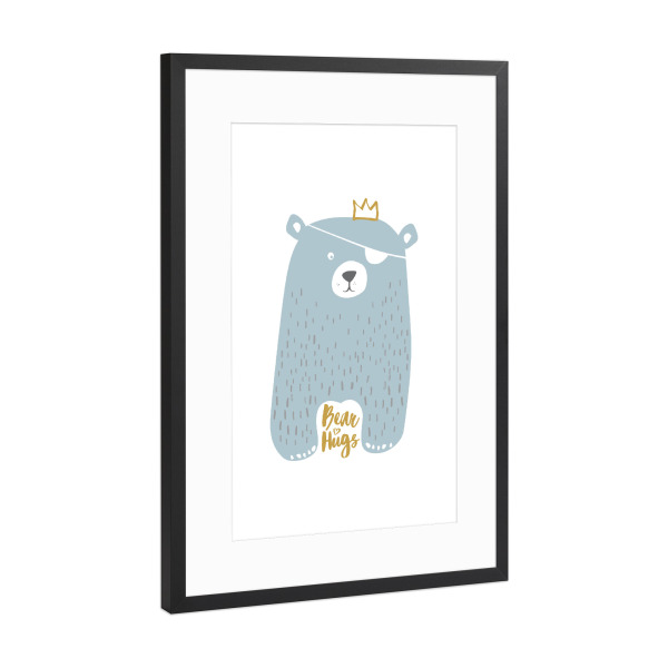 Poster mit Rahmen Schwarz (Metallic) "Bear Hugs" artboxONE - Typografie,Für Kinder,Tiere