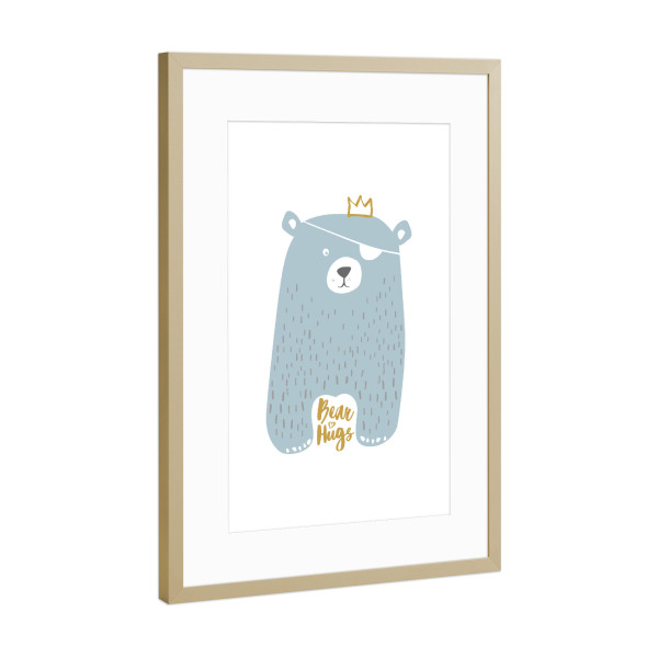 Poster mit Rahmen Gold "Bear Hugs" artboxONE - Typografie,Für Kinder,Tiere