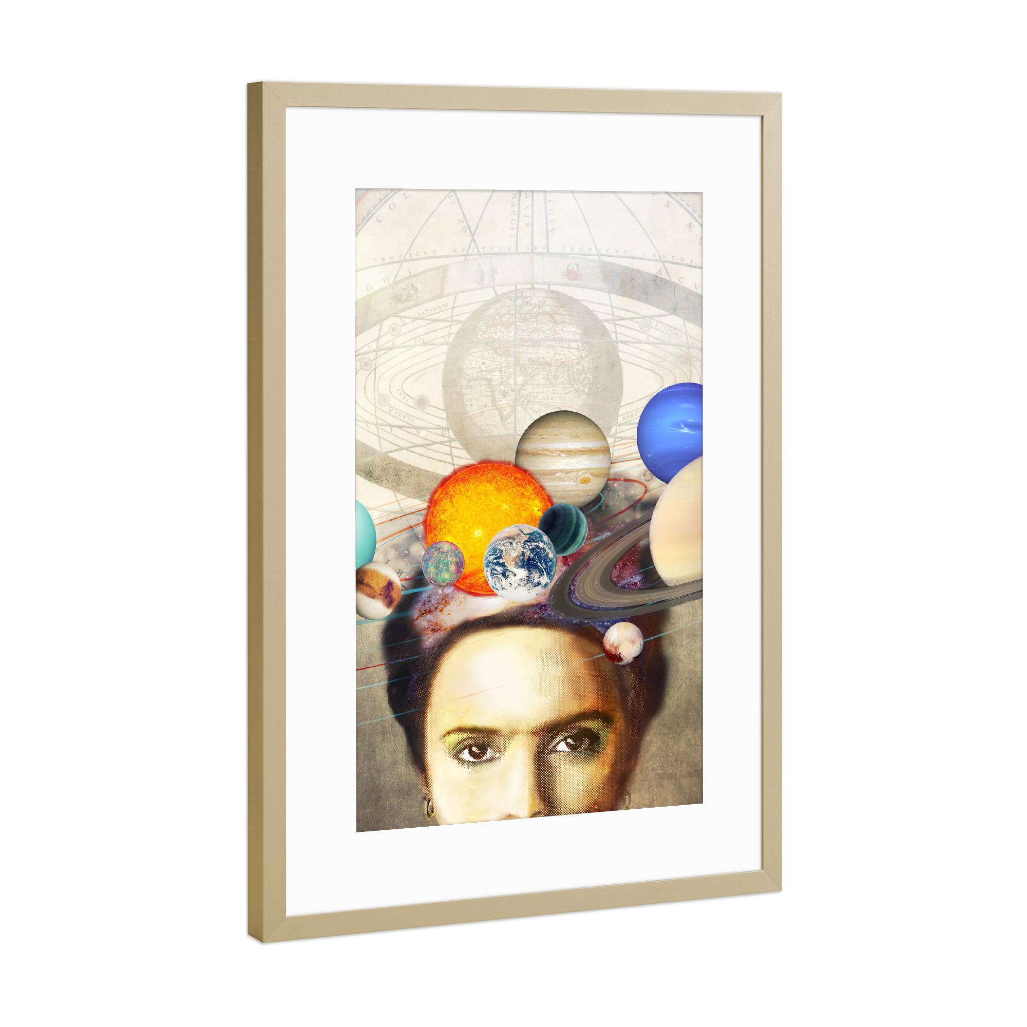 Poster mit Rahmen Gold "Frida In Space" artboxONE - Menschen,Galaxy