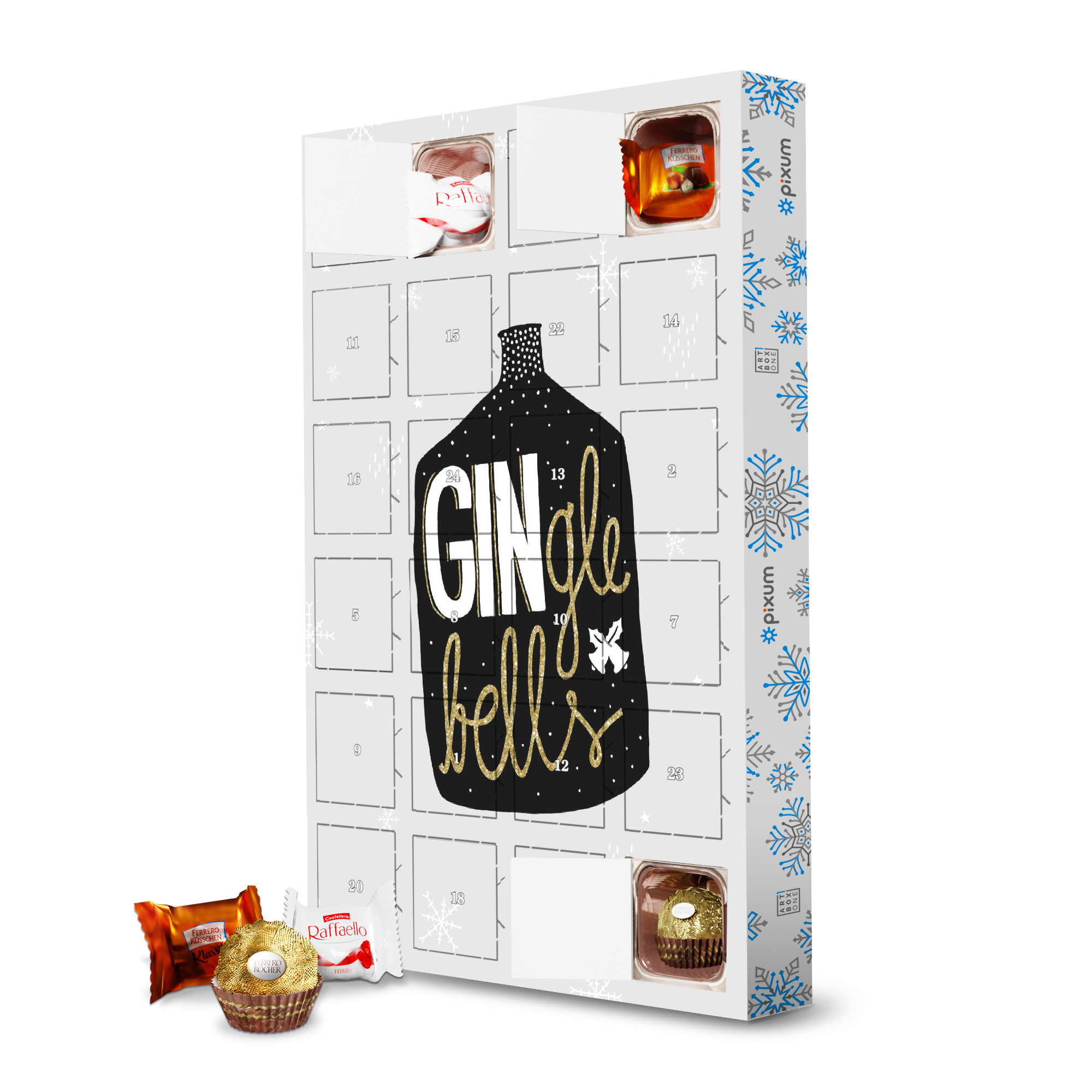 Adventskalender mit Ferrero Pralinen GINgle Bells artboxONE Adventskalender Typografie