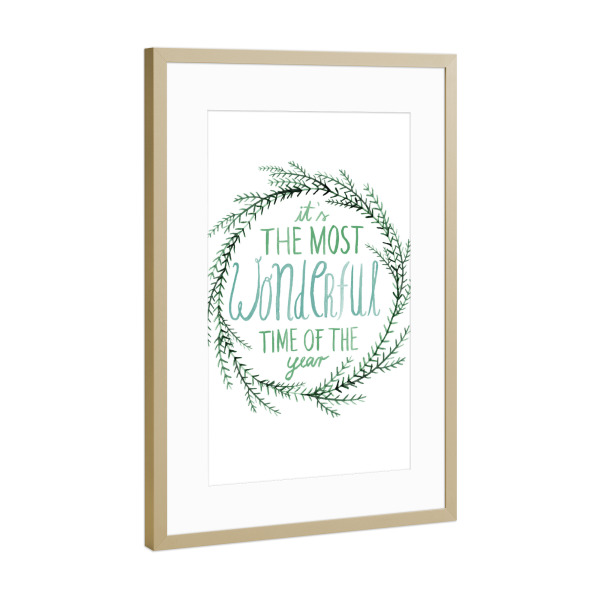 Poster mit Rahmen Gold "Evergreen" artboxONE - Typografie,Weihnachten