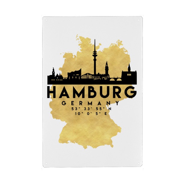Metall Poster "HAMBURG GERMANY SKYLINE MAP ART" artboxONE - Städte,Städte / Hamburg,Reise,Kartografie