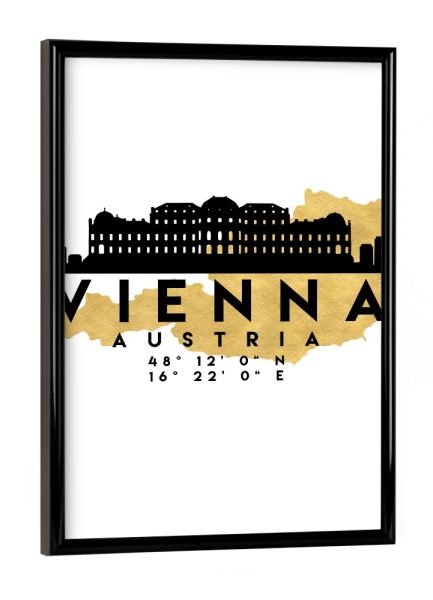 Poster mit schwarzem Rahmen "VIENNA AUSTRIA SKYLINE MAP ART" artboxONE - Städte,Reise,Städte / Wien,Kartografie