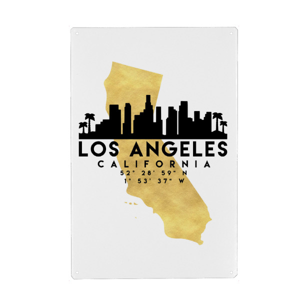Holzbild "LOS ANGELES SKYLINE MAP ART" artboxONE - Städte,Reise,Städte / Los Angeles,Kartografie