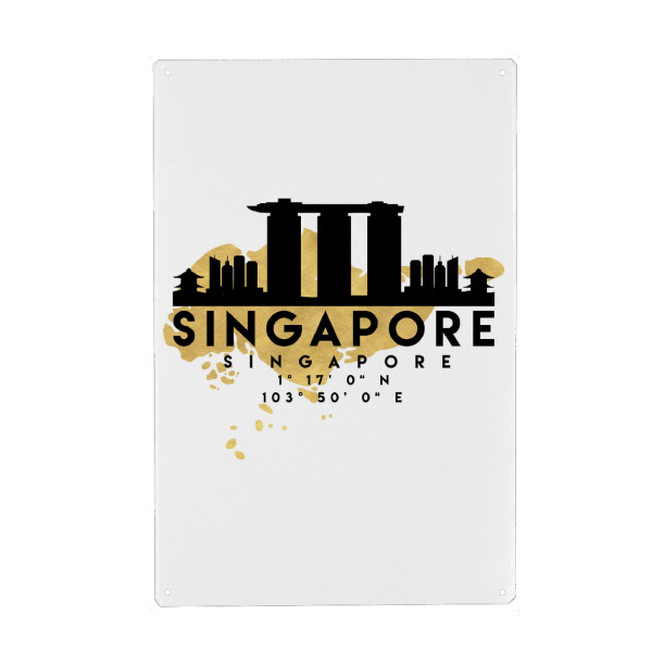 Holzbild "SINGAPORE SKYLINE MAP ART" artboxONE - Städte,Reise,Städte / Singapur,Kartografie