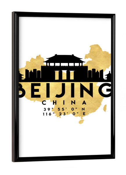 Poster mit schwarzem Rahmen "BEIJING CHINA SKYLINE MAP ART" artboxONE - Städte,Reise,Kartografie