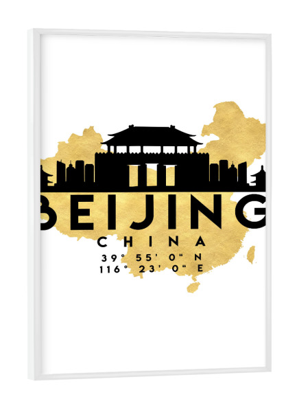 Poster mit weißem Rahmen "BEIJING CHINA SKYLINE MAP ART" artboxONE - Städte,Reise,Kartografie