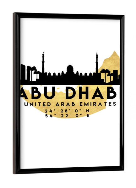 Poster mit schwarzem Rahmen "ABU DHABI UAE SKYLINE MAP ART" artboxONE - Städte,Reise,Kartografie