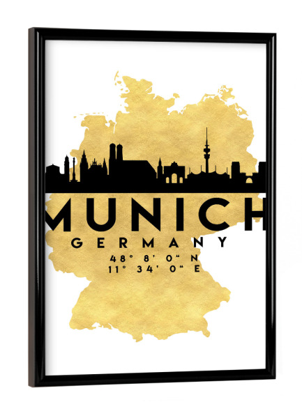 Poster mit schwarzem Rahmen "MUNICH GERMANY STREET MAP ART 2" artboxONE - Städte,Städte / München,Reise,Kartografie