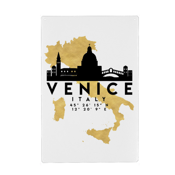 Holzbild "VENICE ITALY SKYLINE MAP ART" artboxONE - Städte,Reise,Städte / Venedig,Kartografie