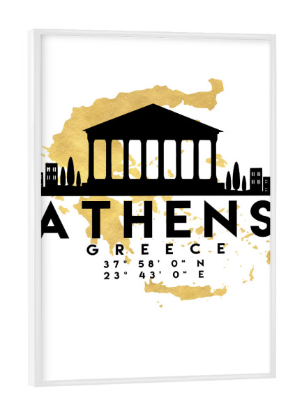 Poster mit weißem Rahmen "ATHENS GREECE SKYLINE MAP ART" artboxONE - Städte,Reise,Kartografie