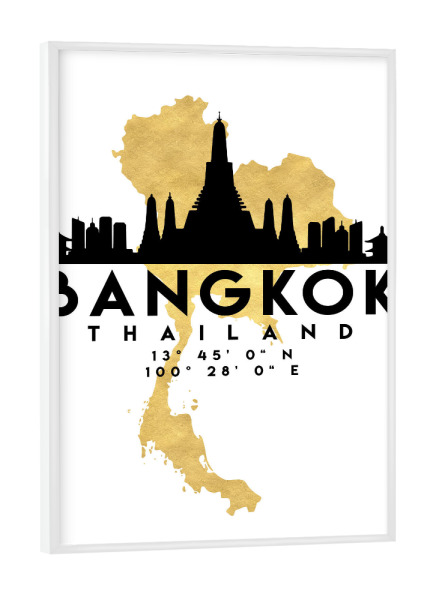 Poster mit weißem Rahmen "BANGKOK THAILAND SKYLINE MAP ART" artboxONE - Städte,Reise,Kartografie