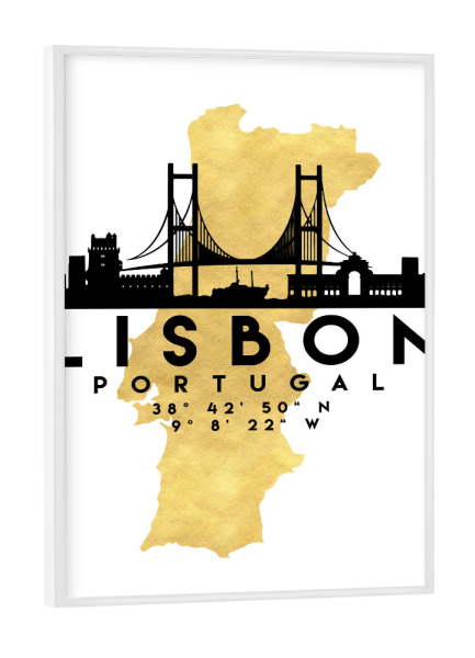 Poster mit weißem Rahmen "LISBON PORTUGAL SKYLINE MAP ART" artboxONE - Städte,Reise,Kartografie