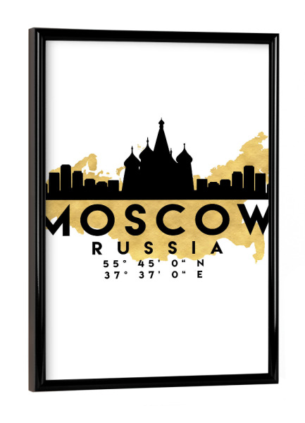 Poster mit schwarzem Rahmen "MOSCOW RUSSIA SKYLINE MAP ART" artboxONE - Städte,Reise,Kartografie