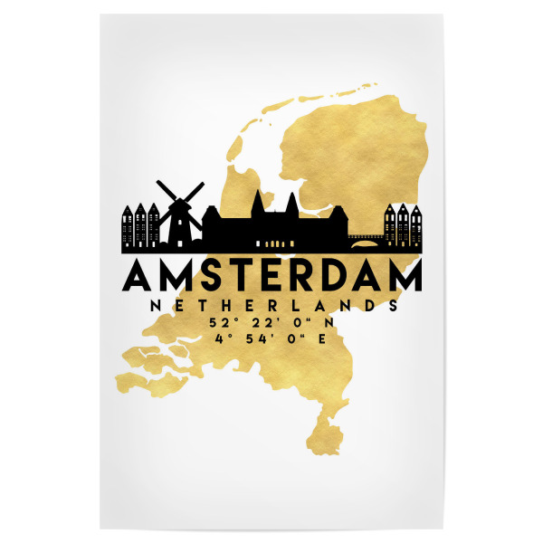 Poster "AMSTERDAM HOLLAND SKYLINE MAP ART" artboxONE - Städte,Reise,Städte / Amsterdam,Kartografie