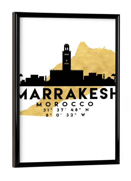 Poster mit schwarzem Rahmen "MARRAKESH MOROCCO SKYLINE MAP ART" artboxONE - Städte,Reise,Kartografie