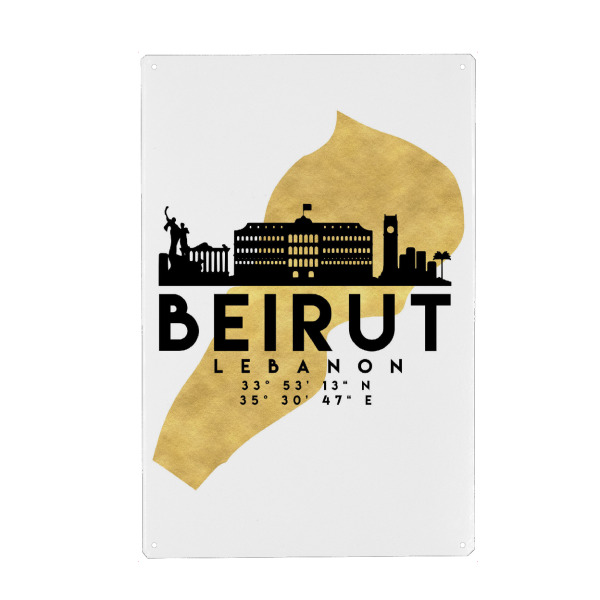 Metall Poster "BEIRUT LEBANON SKYLINE MAP ART" artboxONE - Städte,Reise,Kartografie