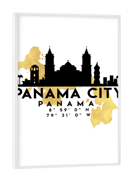 Poster mit weißem Rahmen "PANAMA CITY SKYLINE MAP ART" artboxONE - Städte,Reise,Kartografie