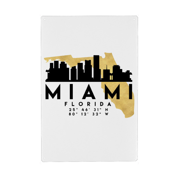 Holzbild "MIAMI FLORIDA SKYLINE MAP ART" artboxONE - Städte,Reise,Kartografie
