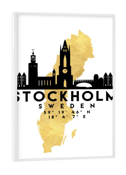 Poster mit weißem Rahmen "STOCKHOLM SWEDEN SKYLINE MAP ART" artboxONE - Städte,Reise,Städte / Stockholm,Kartografie