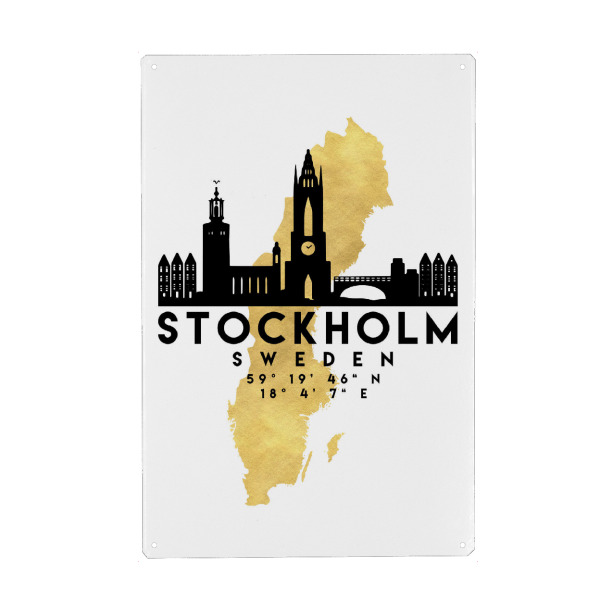 Metall Poster "STOCKHOLM SWEDEN SKYLINE MAP ART" artboxONE - Städte,Reise,Städte / Stockholm,Kartografie