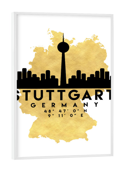 Poster mit weißem Rahmen "STUTTGART GERMANY SKYLINE MAP ART" artboxONE - Städte,Reise,Städte / Stuttgart,Kartografie
