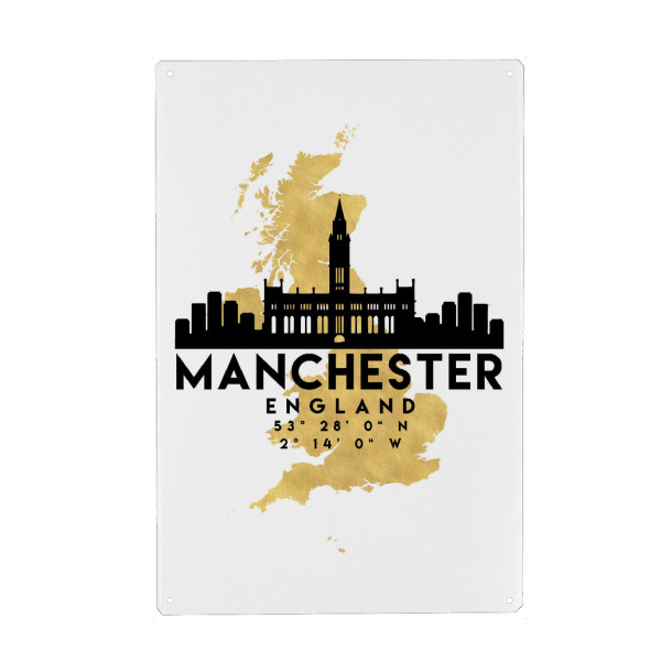 Holzbild "MANCHESTER ENGLAND SKYLINE MAP ART" artboxONE - Städte,Reise,Kartografie
