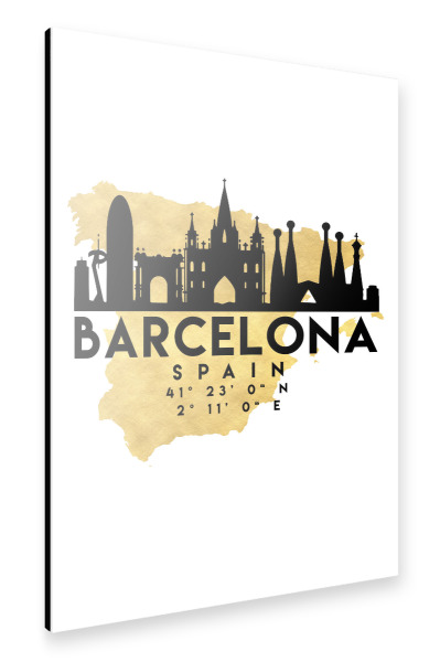 Alu-Dibond "BARCELONA SPAIN SKYLINE MAP ART" 30x20 cm artboxONE