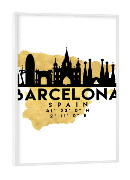 Poster mit weißem Rahmen "BARCELONA SPAIN SKYLINE MAP ART" artboxONE - Städte,Reise,Städte / Barcelona,Kartografie
