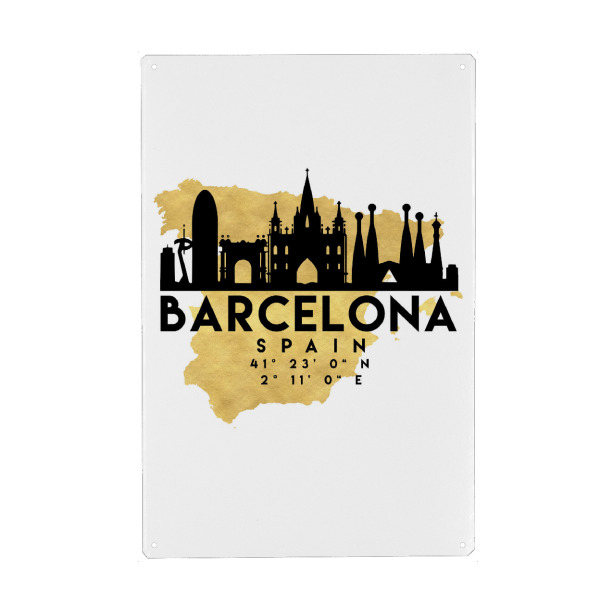 Holzbild "BARCELONA SPAIN SKYLINE MAP ART" artboxONE - Städte,Reise,Städte / Barcelona,Kartografie