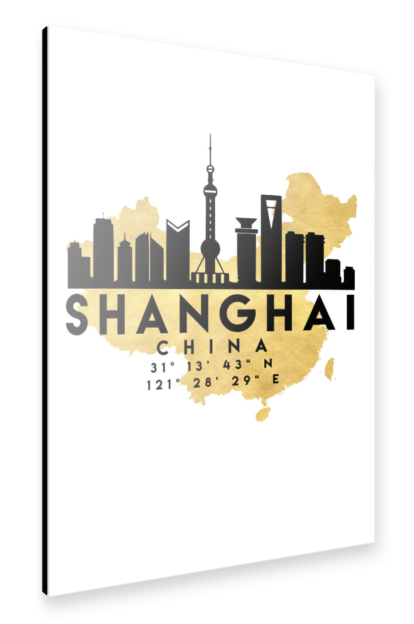 Alu-Dibond "SHANGHAI CHINA SKYLINE MAP ART" 75x50 cm artboxONE
