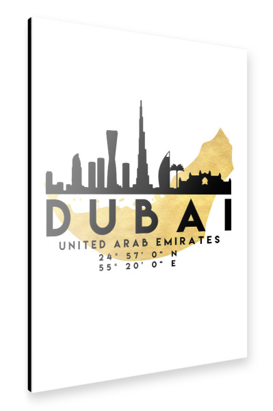 Alu-Dibond "DUBAI UAE SKYLINE MAP ART" 30x20 cm artboxONE
