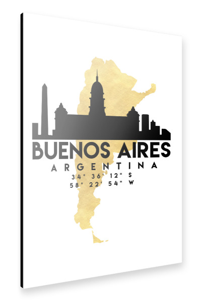 Alu-Dibond "BUENOS AIRES ARGENTINA SKYLINE MAP" 30x20 cm artboxONE