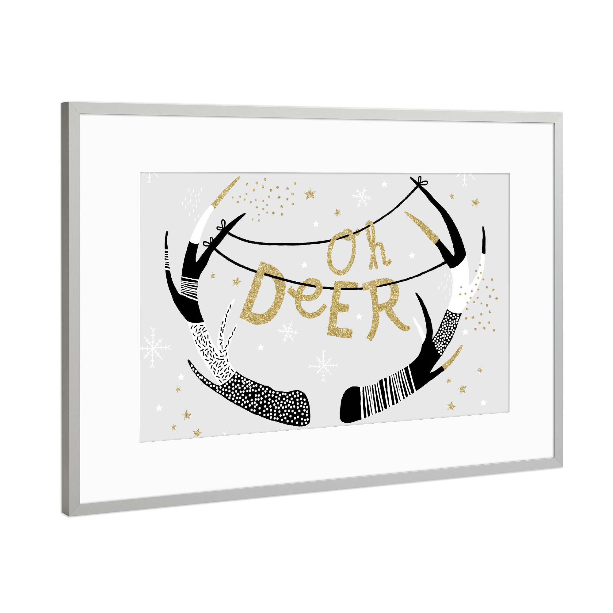 Poster mit Rahmen Silber "Oh Deer 3" artboxONE - Typografie,Tiere,Weihnachten