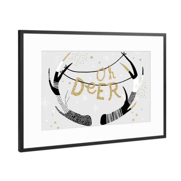 Poster mit Rahmen Schwarz (Metallic) "Oh Deer 3" artboxONE - Typografie,Tiere,Weihnachten