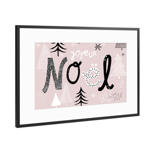 Poster mit Rahmen Schwarz (Metallic) "Rosa Noel" artboxONE - Typografie,Weihnachten